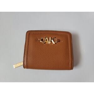 Anne Klein camel‎ color brown tan wallet compact minimalist gold logo